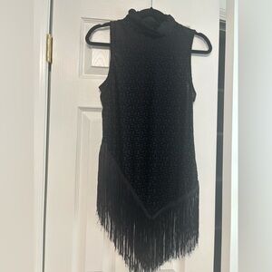 Elegant Black velvet  Sleeveless Fringe Top